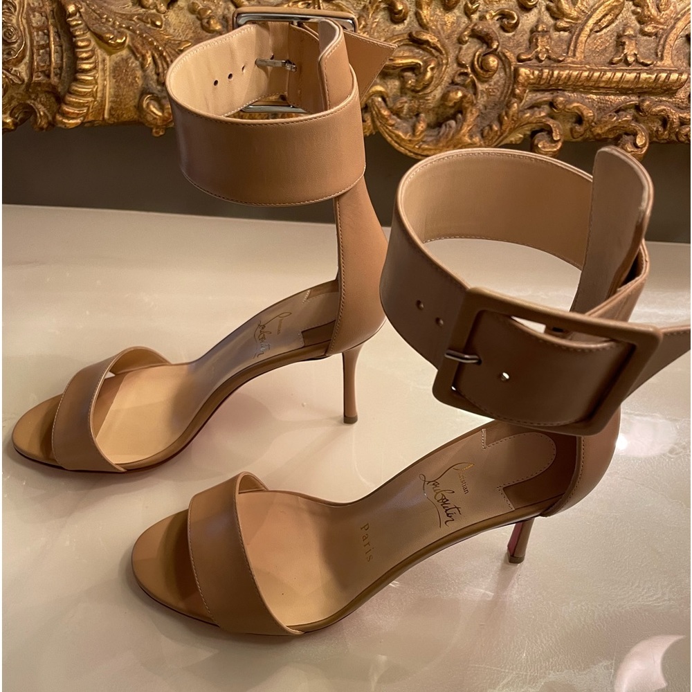 New Christian Louboutin, size 37 1/2, tan ankle sandal’s.